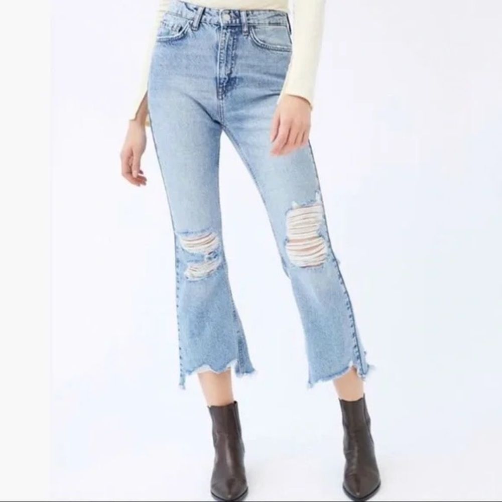 Urban Outfitters BDG Wilco Destroyed Cropped Flare Jean High Rise Light Wash 29
